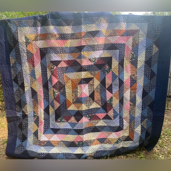 Other - Multi Pattern Large Navy Back Diamond Triangle Quilt Handmade Blanket